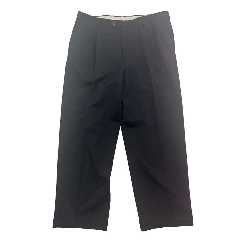 Pronto Uomo 40x30‎ Black Dress Suit Pants 100% Wool High Waisted Pleated Cuffed